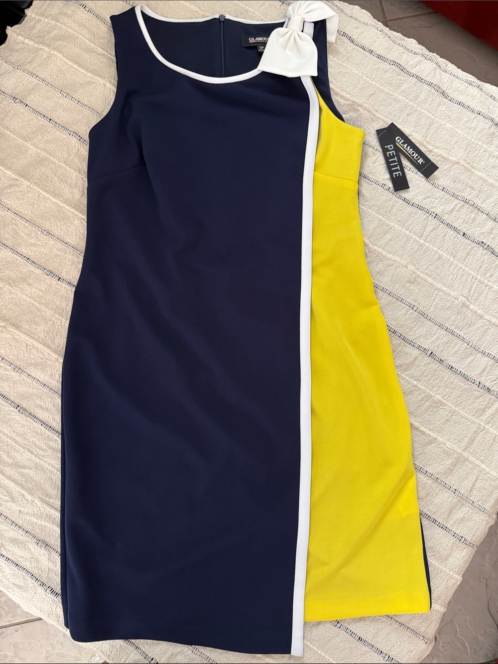 Glamour Navy and Yellow Bow-Accent Dress